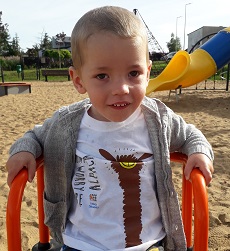 Zdjęcie przedstawia chłopca na placu zabaw