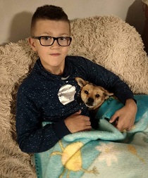 Zdjęcie przedstawia chłopca z psem